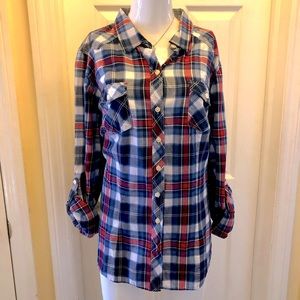 Red, White & Blue Plaid Button down